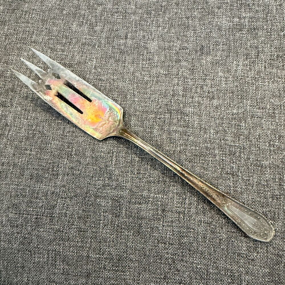 Vintage community plate serving fork or meat fork, silverplate, diamonds 3 prong